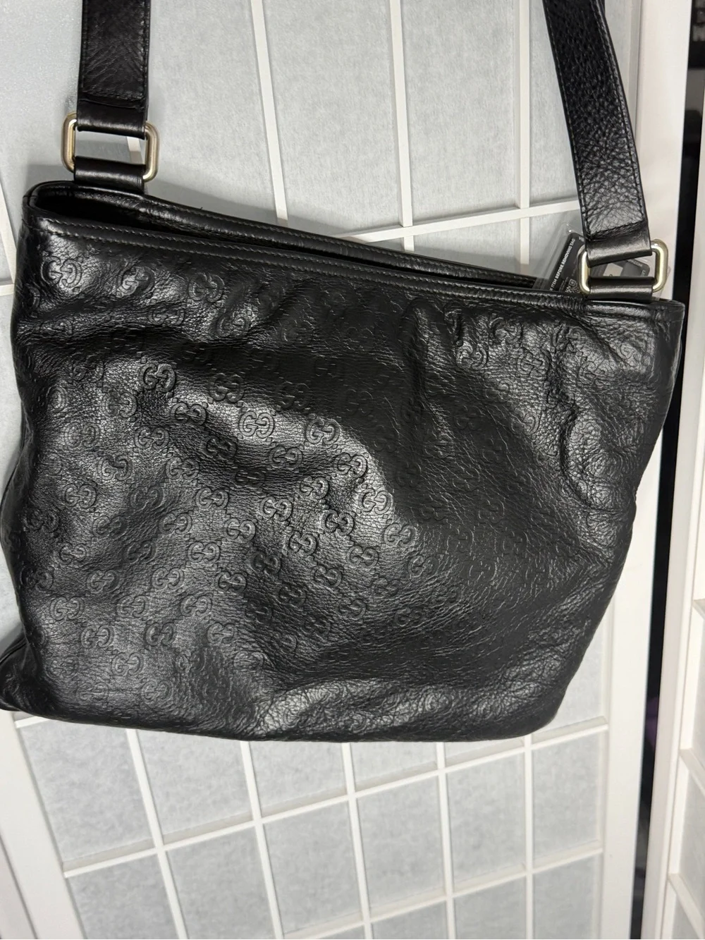 Gucci Guccissima Black GG Embossed Leather Crossbody Shoulder Bag- EXCELLENT